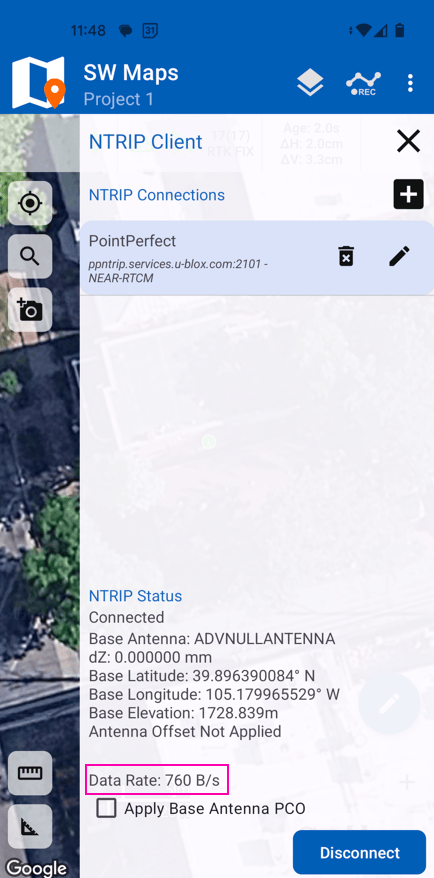 NTRIP Client showing data rate more than zero