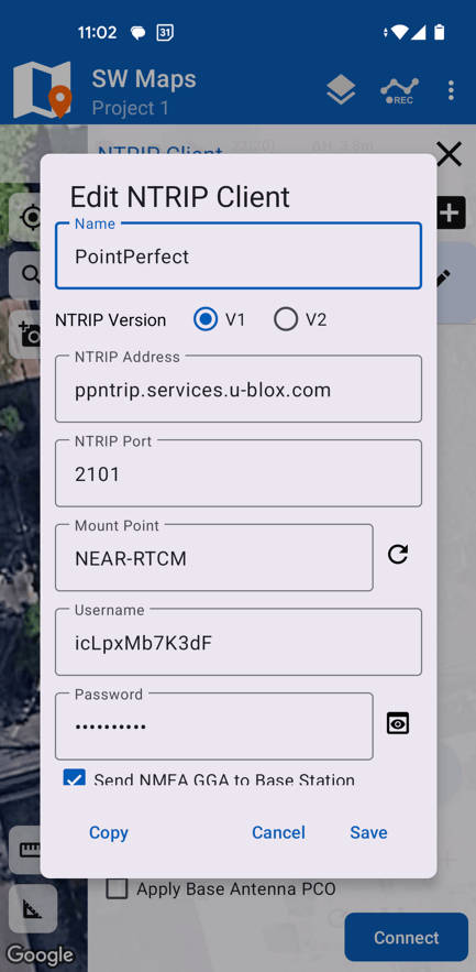 Entering details into NTRIP Client