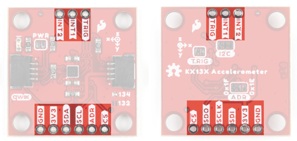 Photo highlighting the pinouts of the KX13x boards
