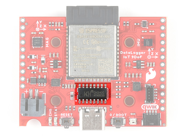 CH340 Highlighted on the DataLogger IoT - 9DoF (Top View)