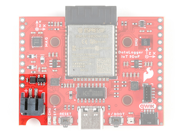 LiPo Charger And Fuel Gauge Circuit Highlighted On The Datalogger Iot - 9dof (Top View)