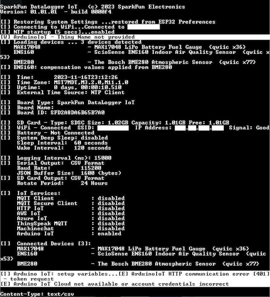 Configuration entered incorrectly, DataLogger not connecting to IoT Service