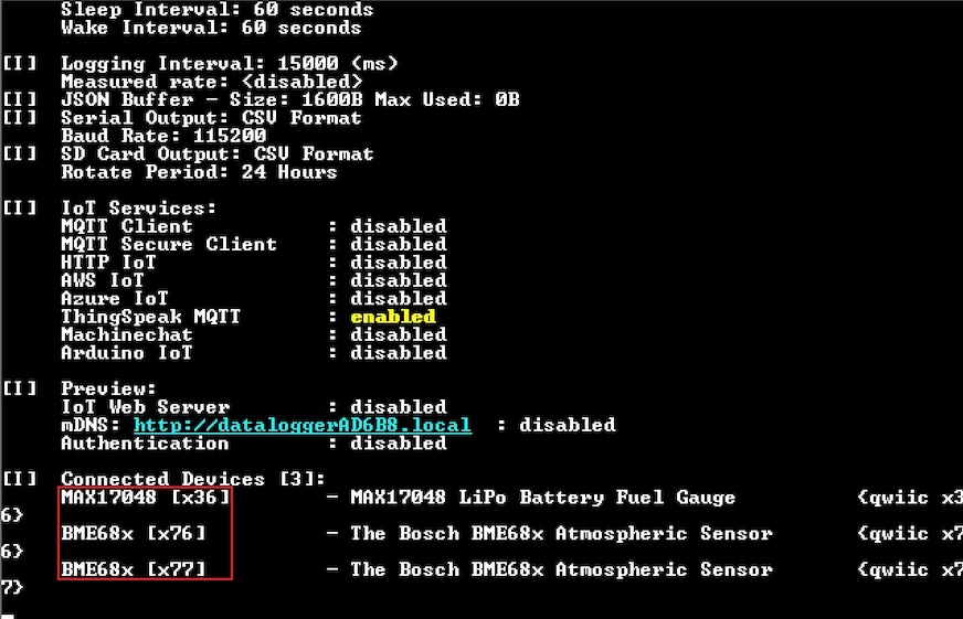 Datalogger IoT device names loaded during startup