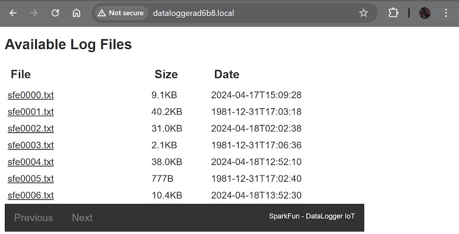 Viewing Available Log Files through a Web Browser