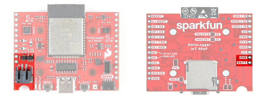LiPo Charger And Fuel Gauge Circuit Highlighted On The Datalogger IoT