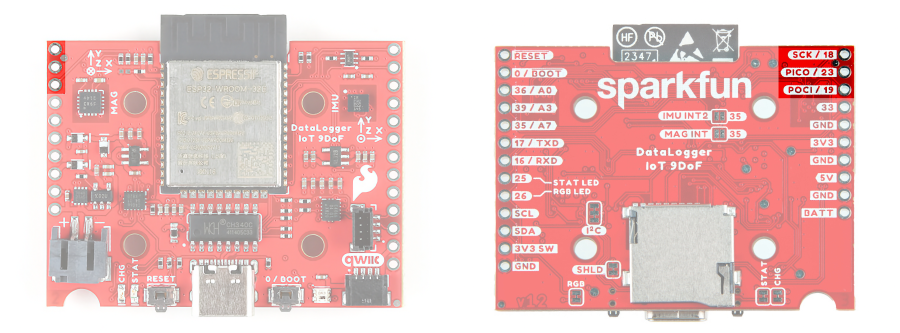 SPI Pins Highlighted on the Datalogger IoT 