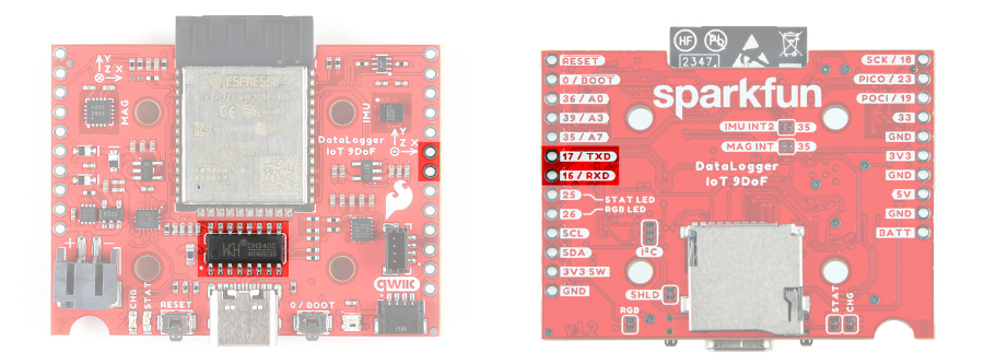 Uart Pins Highlighted On The Datalogger Iot