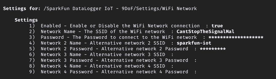 WiFi Network Menu Options