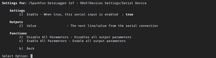 Serial Device Menu