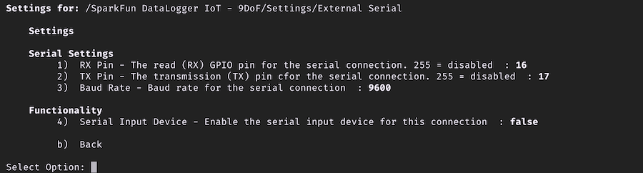 External Serial Menu