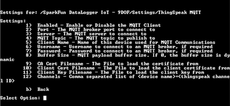 ThingSpeak MQTT Menu