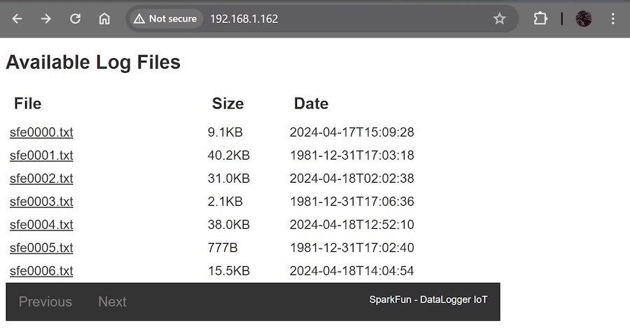 Viewing Available Log Files through a Web Browser using IP Address