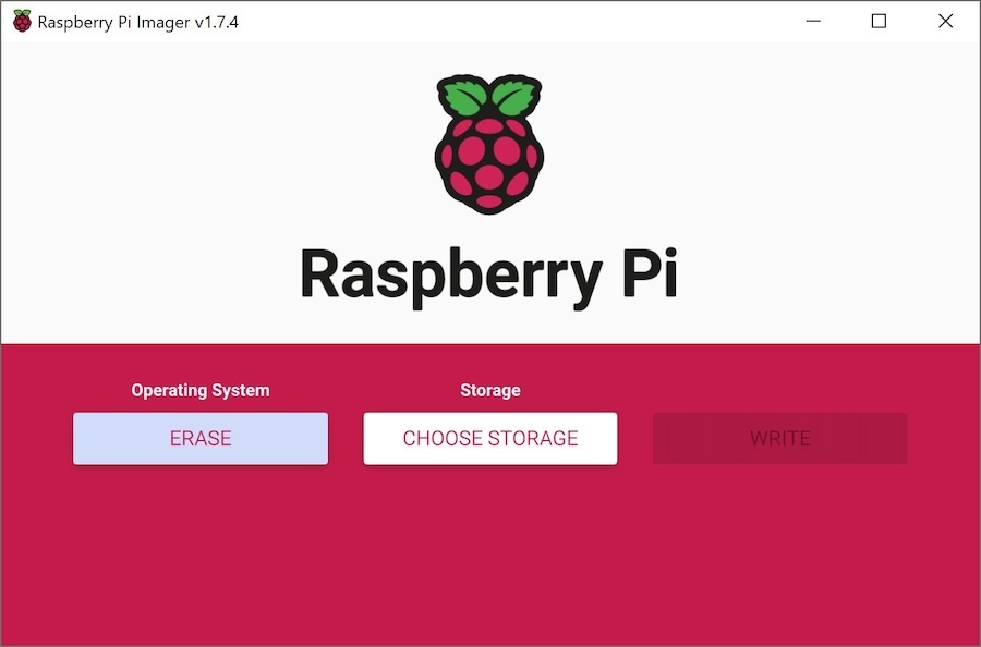 Raspberry Pi Imager - Erase : Format as FAT32
