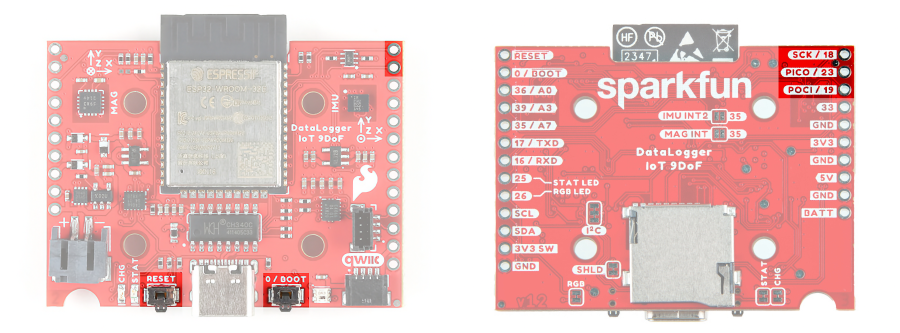 Reset and Boot Buttons (and Associated PTHs) Highlighted on the DataLogger IoT