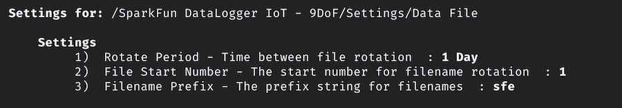 Data File Menu Options
