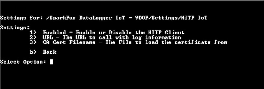 HTTP IoT Menu Options