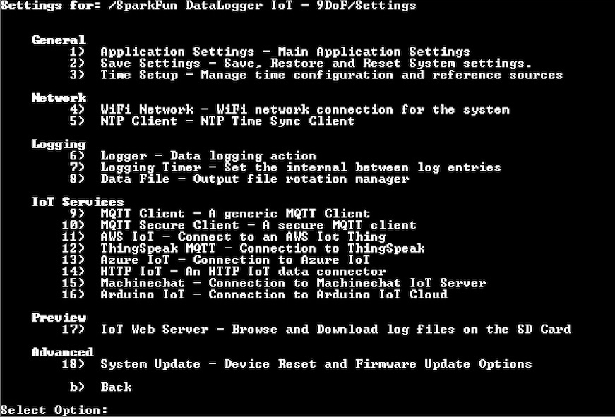 settings menu options
