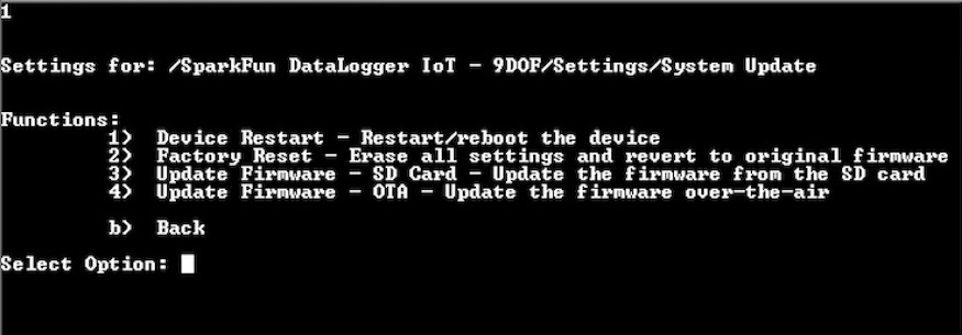 System Update Menu Options