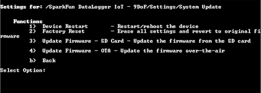 System Update Menu Options