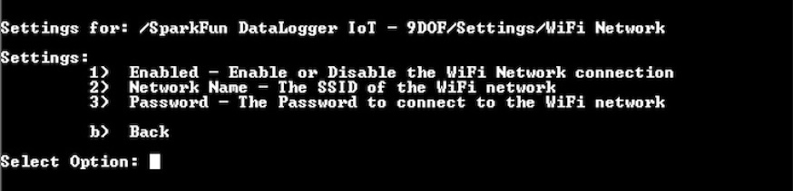 WiFi Network Menu Options