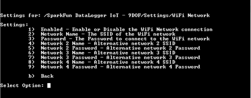 WiFi Network Menu Options
