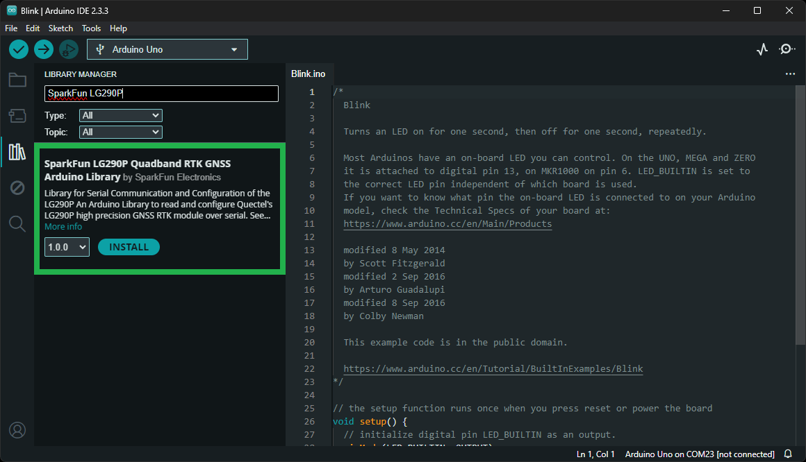 Library listed in the library manager of the Arduino IDE