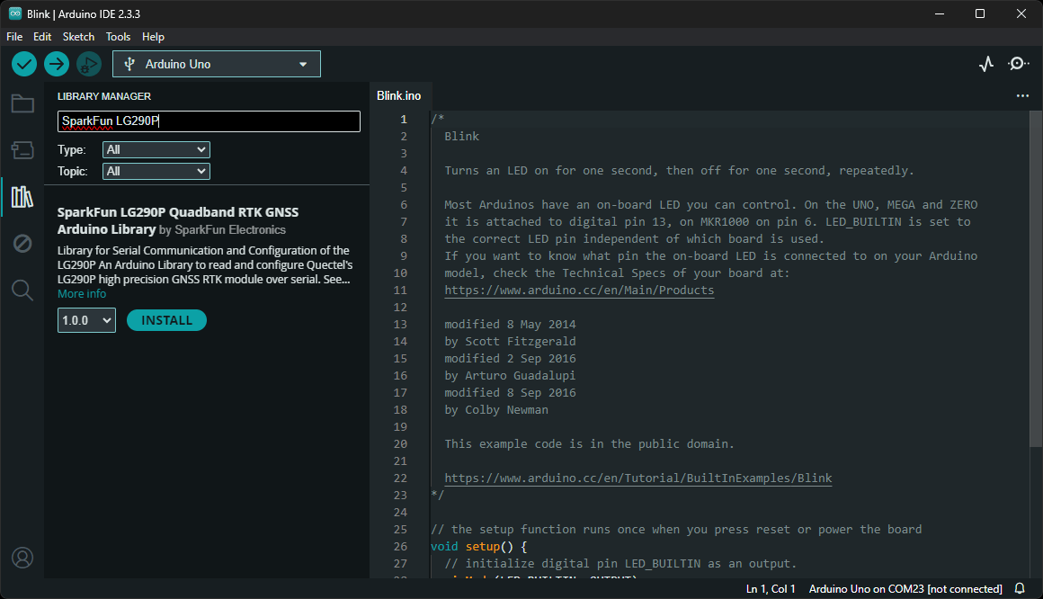 Library listed in the library manager of the Arduino IDE