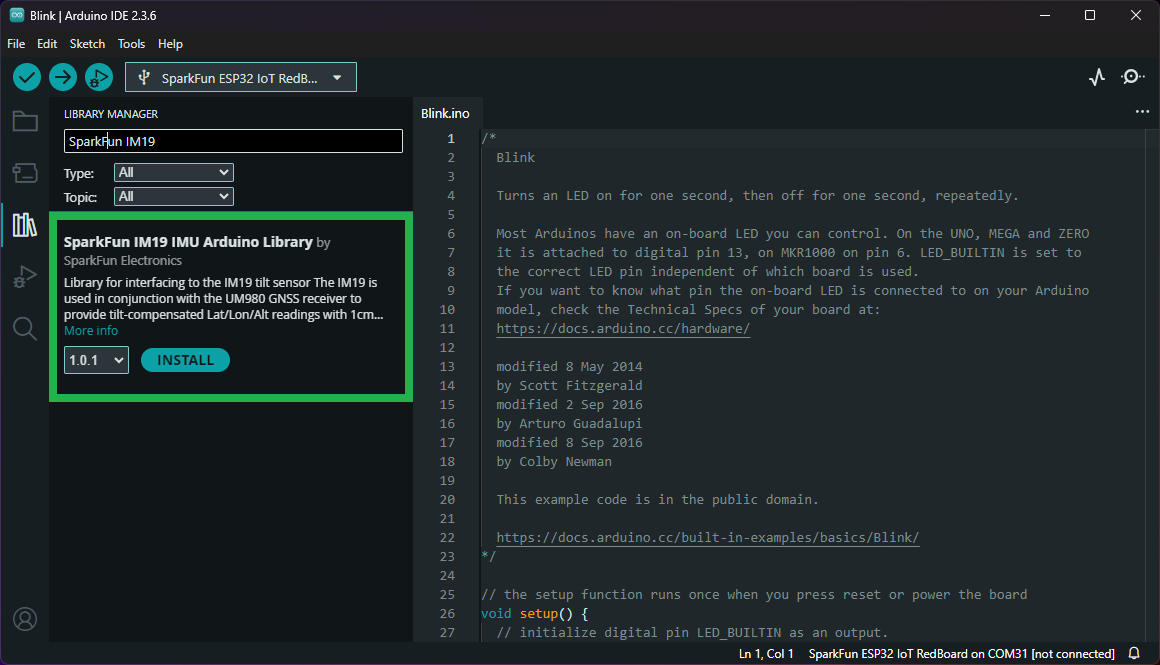 Library listed in the library manager of the Arduino IDE