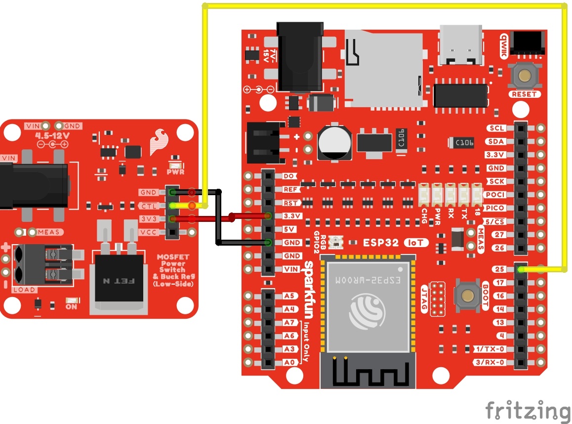 Power and Control Pin Connected to RedBoard IoT Development Board