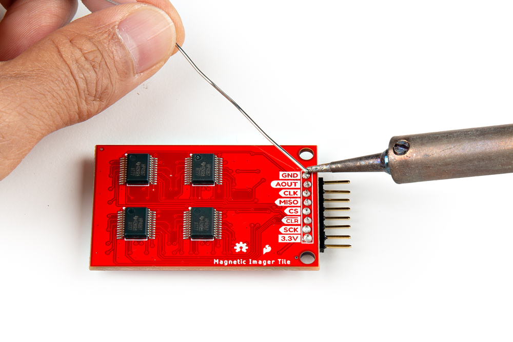 Headers Being Soldered to the Magnetic Imaging Tile