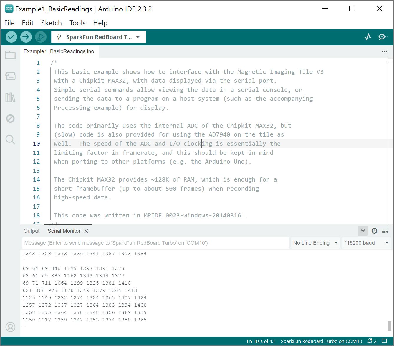 Arduino IDE with Output, Magnet North Over (0,0)