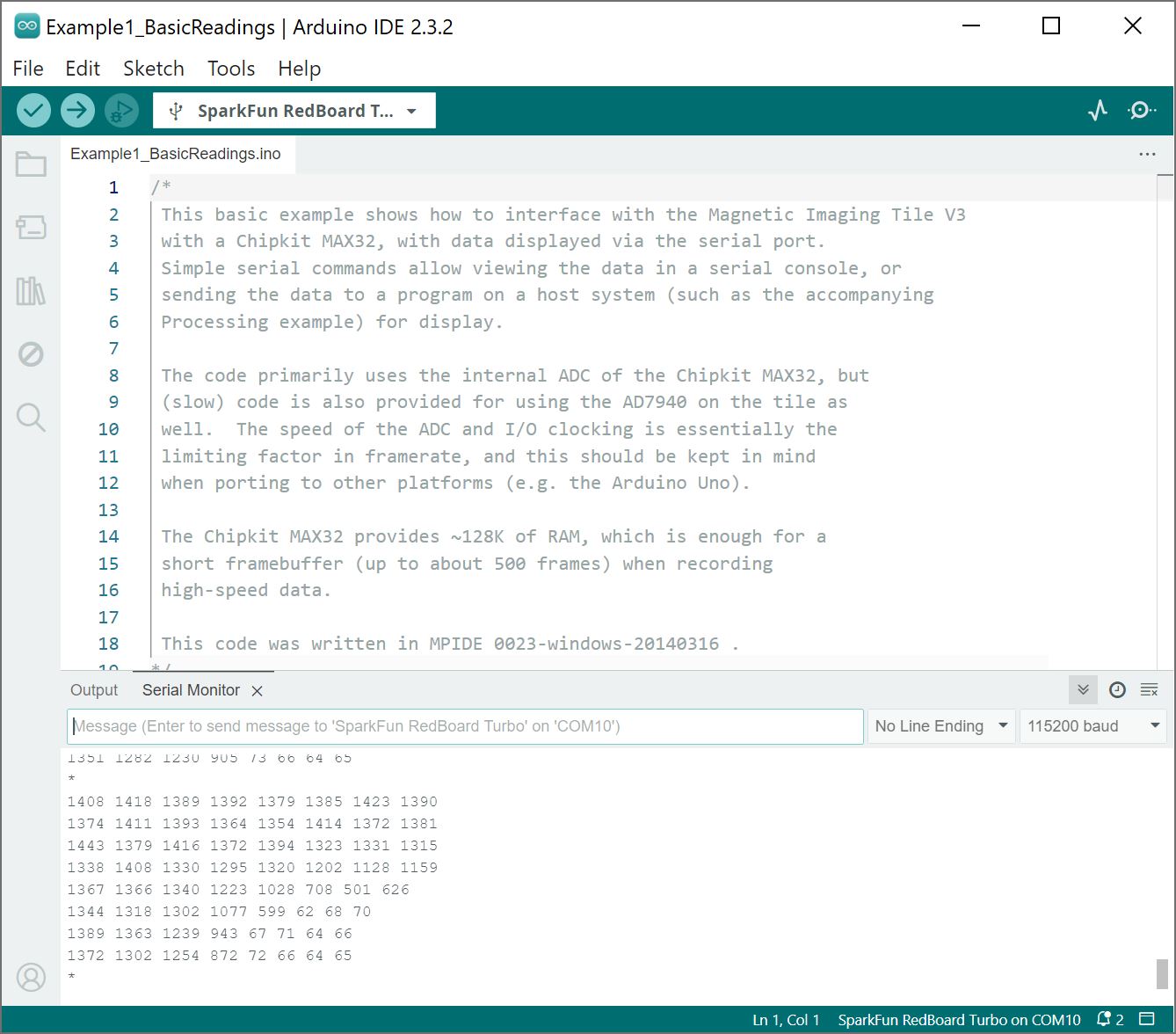 Arduino IDE with Output, Magnet North Over 7x,7y