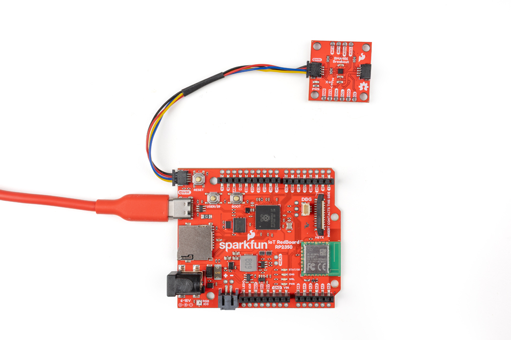 Photo of the BMA456 connected to RedBoard IoT - RP2350 via Qwiic