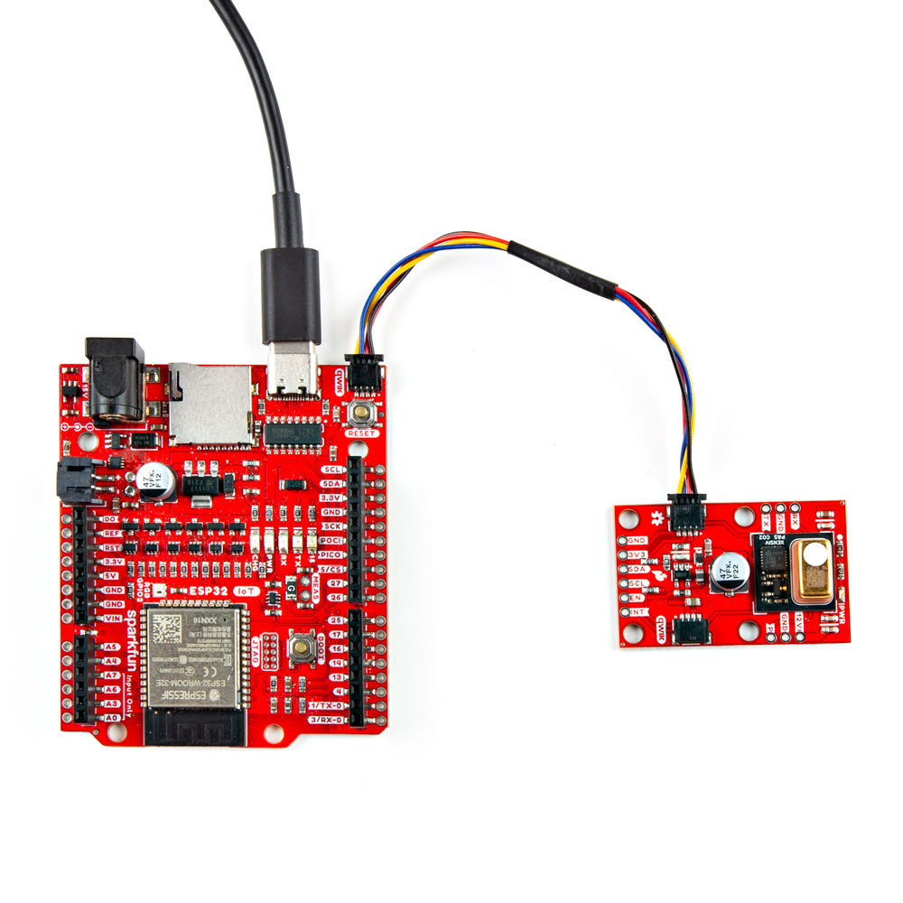 Simple Qwiic circuit assembled with IoT RedBoard.
