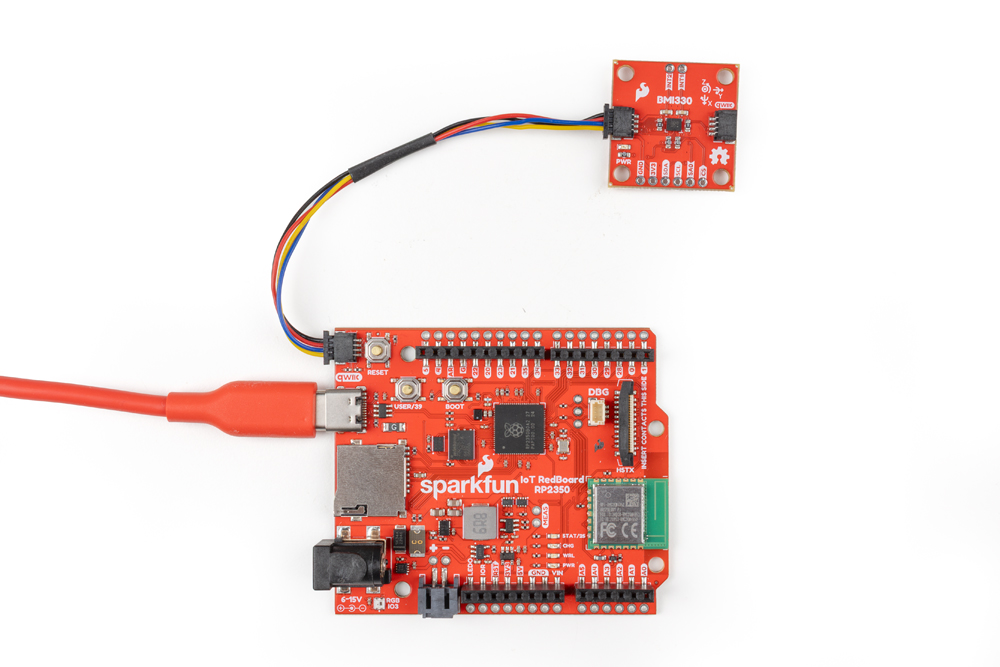 Photo of completed Qwiic circuit with a RedBoard IoT