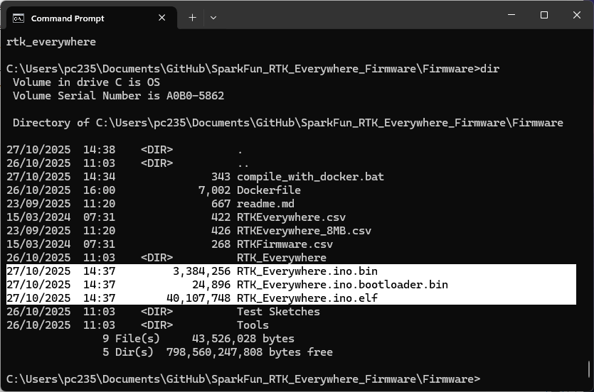 Output of the compile batch file