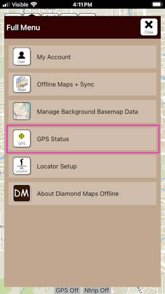 Select GPS Status Button
