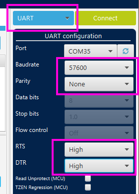 Settings in STM32CubeProgrammer