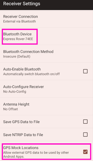 Bluetooth and Mock location enable