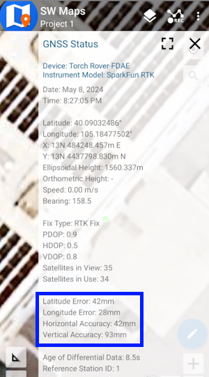 SW Maps showing accuracy