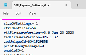 Setting size of settings to -1 to force reset