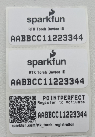 Three stickers showing Device ID and QR code to registration page