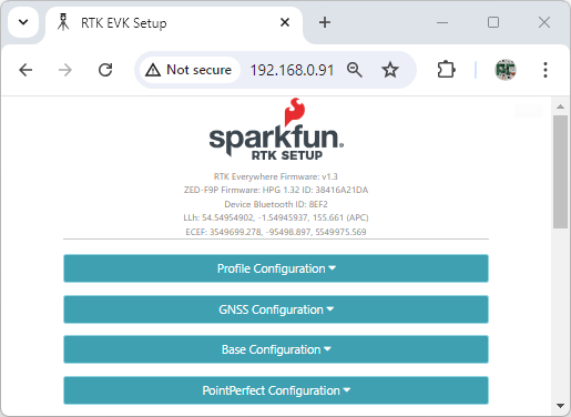 SparkFun RTK Ethernet Configuration Interface