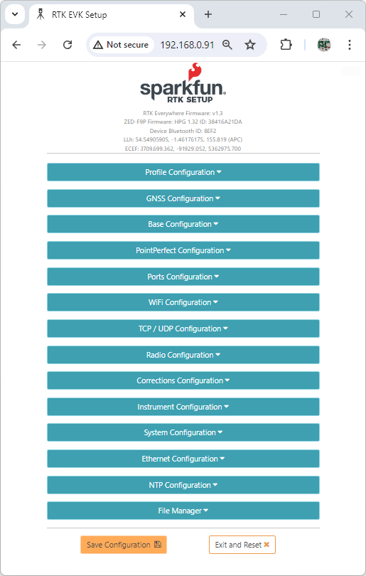 SparkFun RTK Ethernet Configuration Interface