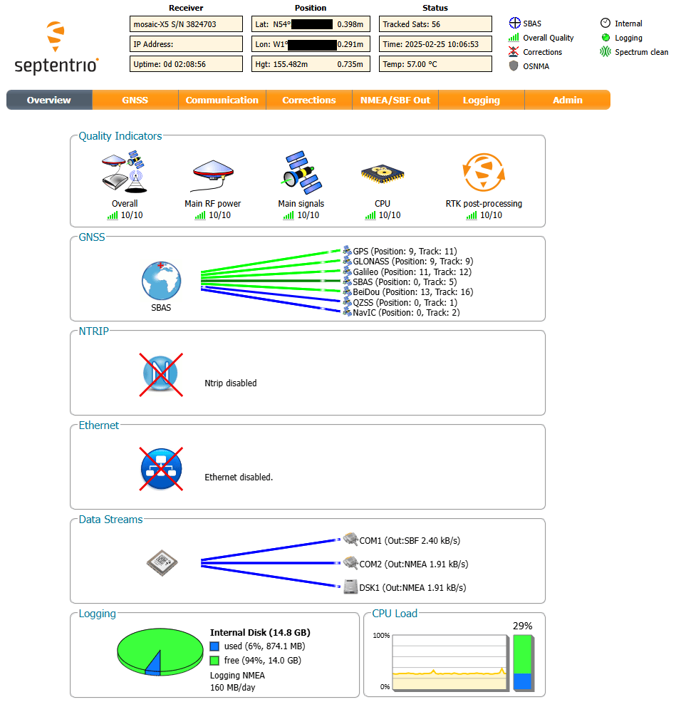 The mosaic-X5 internal web page