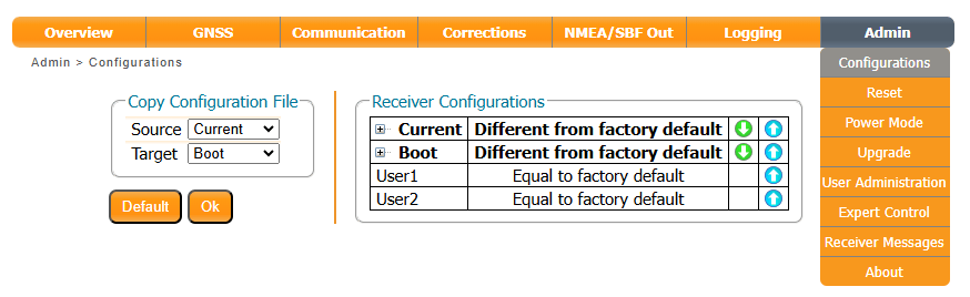 The mosaic-X5 configurations web page