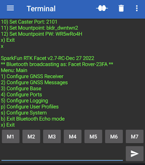 Configuration menu open over Bluetooth