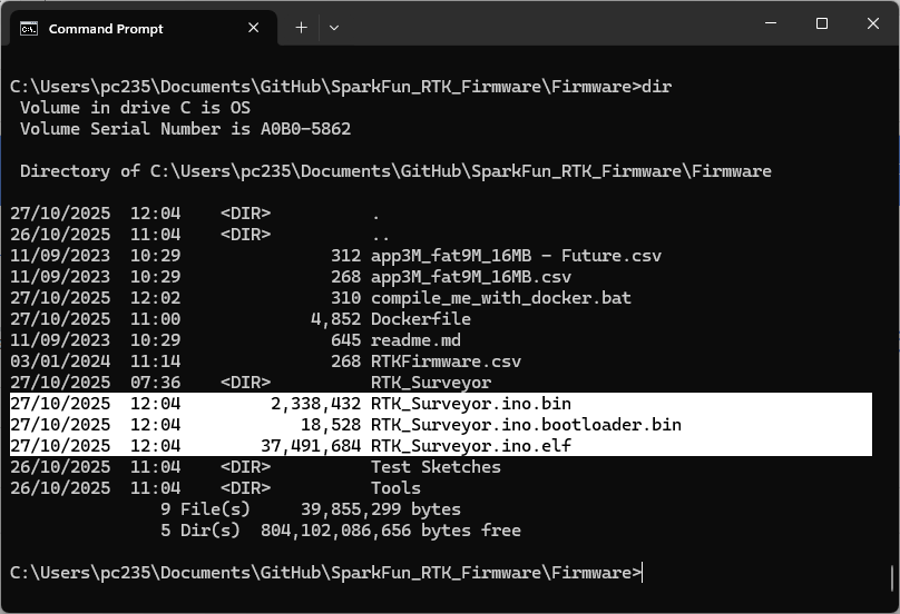 Output of the compile batch file