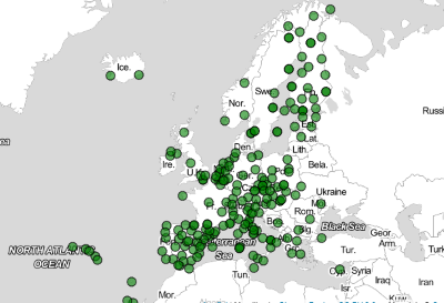 Map of European stations