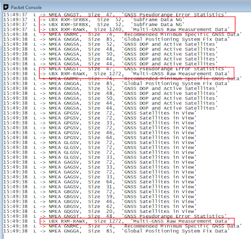 RAWX packet within the Packet Console